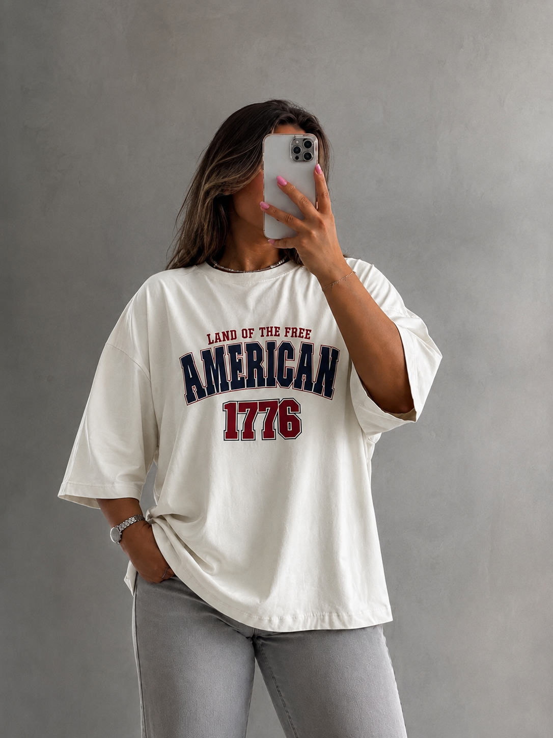 تیشرت باکسی طرح آمریکن زنانه